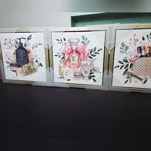 3 Piece Designer Floral Perfume Canvas Wall Art Set